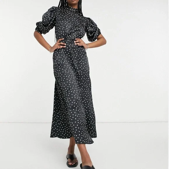 knee length dresses for ladies Rent Asos Design Satin Bandeau Twist Front Midi Dress In Watercolour Print